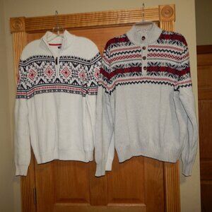 LOT 2 Men's Size Large L Izod Fair Isle Ski Pullover Style Knit Sweater